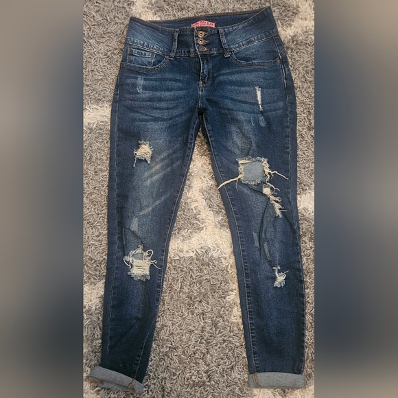 Wax Jean Denim - Wax Jeans Butt I Love You Distressed Skinny Jeans- Size 7 (27)